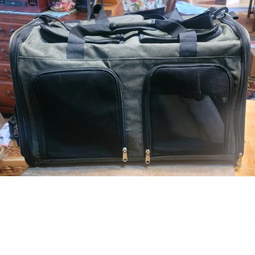NEW Single/Double Olive Green Soft Side Pet Carrier Mesh Travel Bag with Pockets